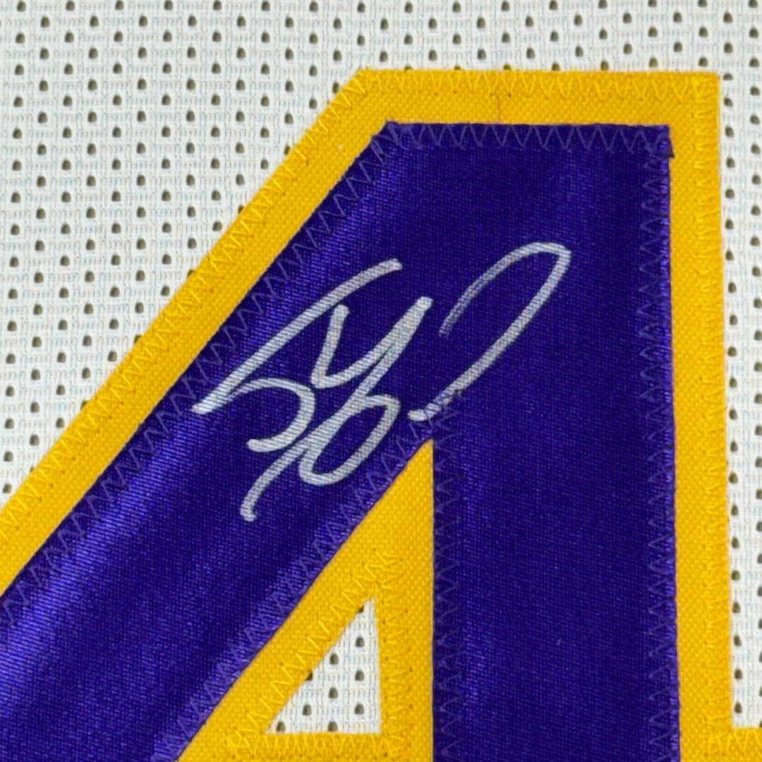 Framed Autographed/Signed SHAQUILLE SHAQ O'NEAL 33x42 LA White Jersey JSA COA
