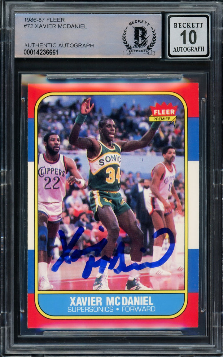 Xavier McDaniel Signed 1986-87 Fleer RC 72 Supersonics Auto GM 10 Beckett