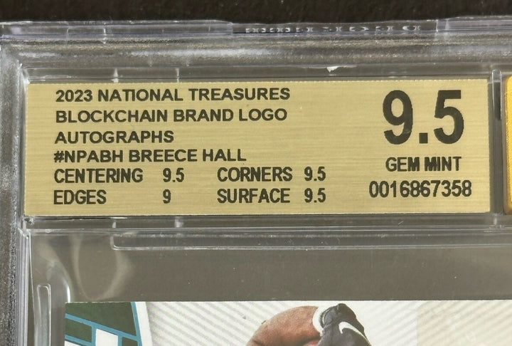 BREECE HALL National Treasures Rookie Blockchain Nike Patch 1/1 Auto Bgs 9.5 /10