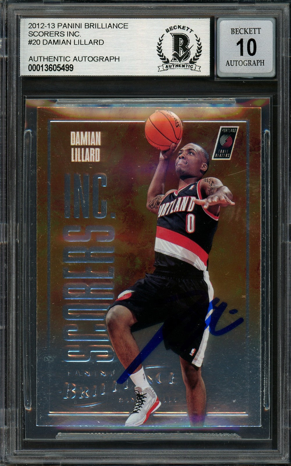 Damian Lillard Auto 2012-13 Panini Brilliance Scorers Inc. RC 20 Sig 10 Beckett