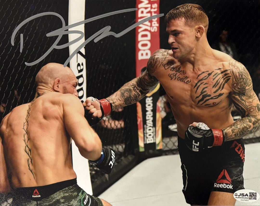 Dustin Poirier Signed 8x10 UFC Fight vs Conor McGregor Photo JSA QR