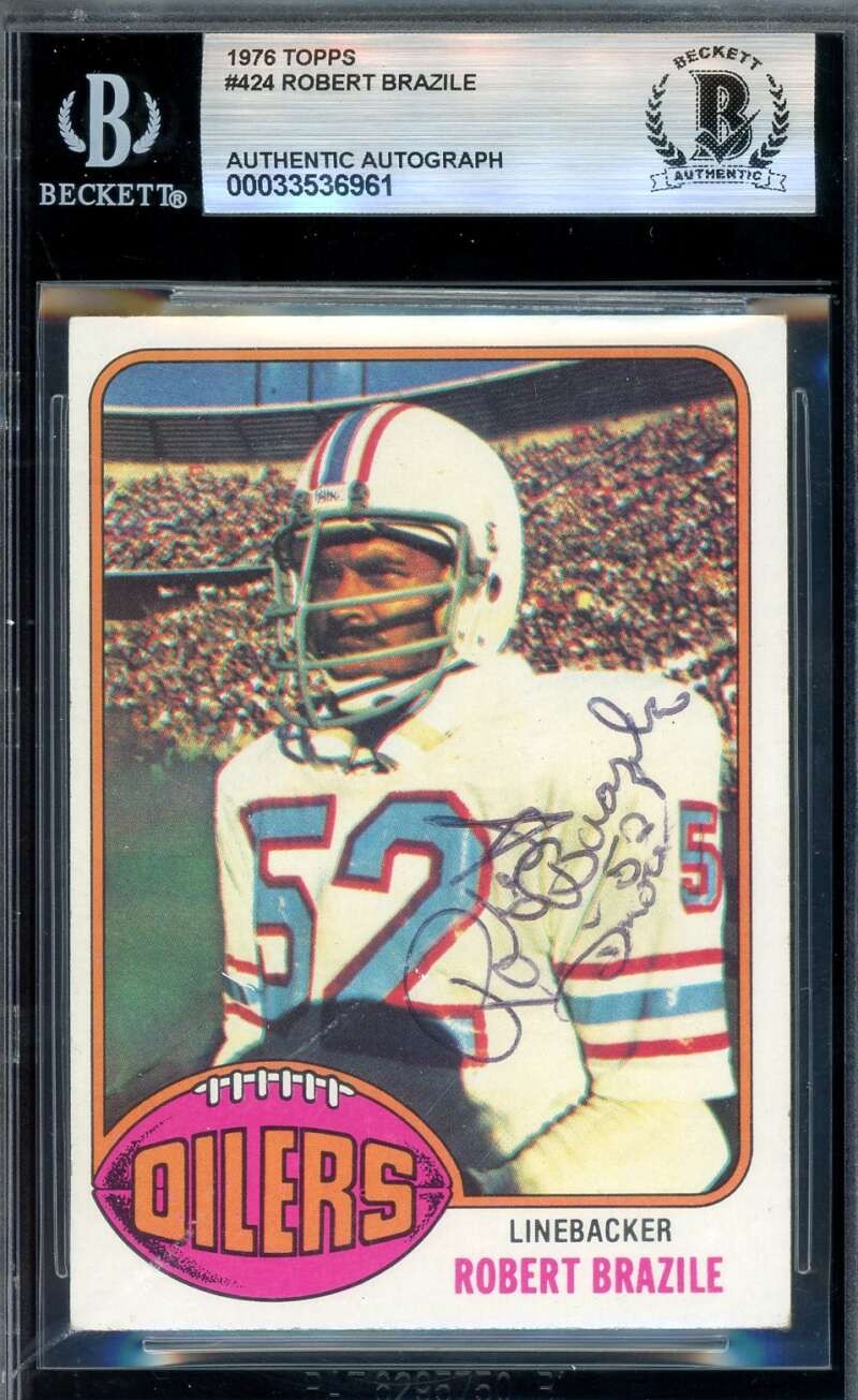 Robert Brazile Beckett BAS Vintage Signed 1976 Topps Rookie Autograph Oilers