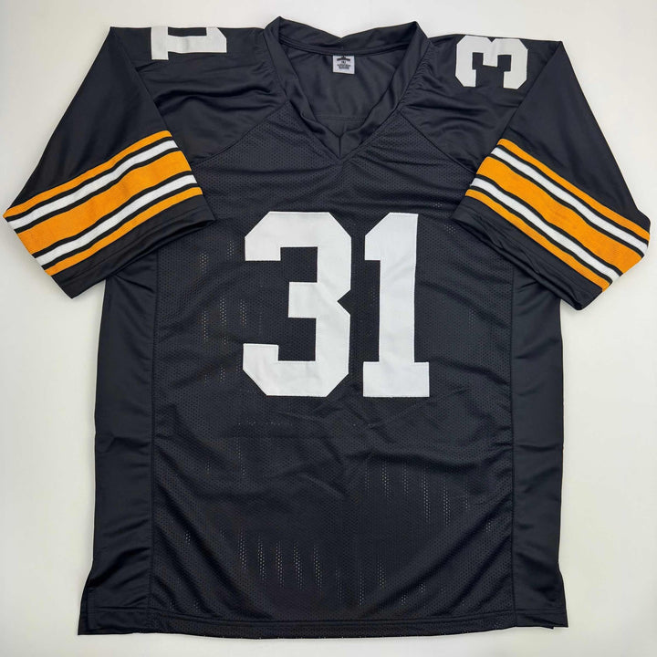 Autographed/Signed DONNIE SHELL Pittsburgh Black Football Jersey JSA COA