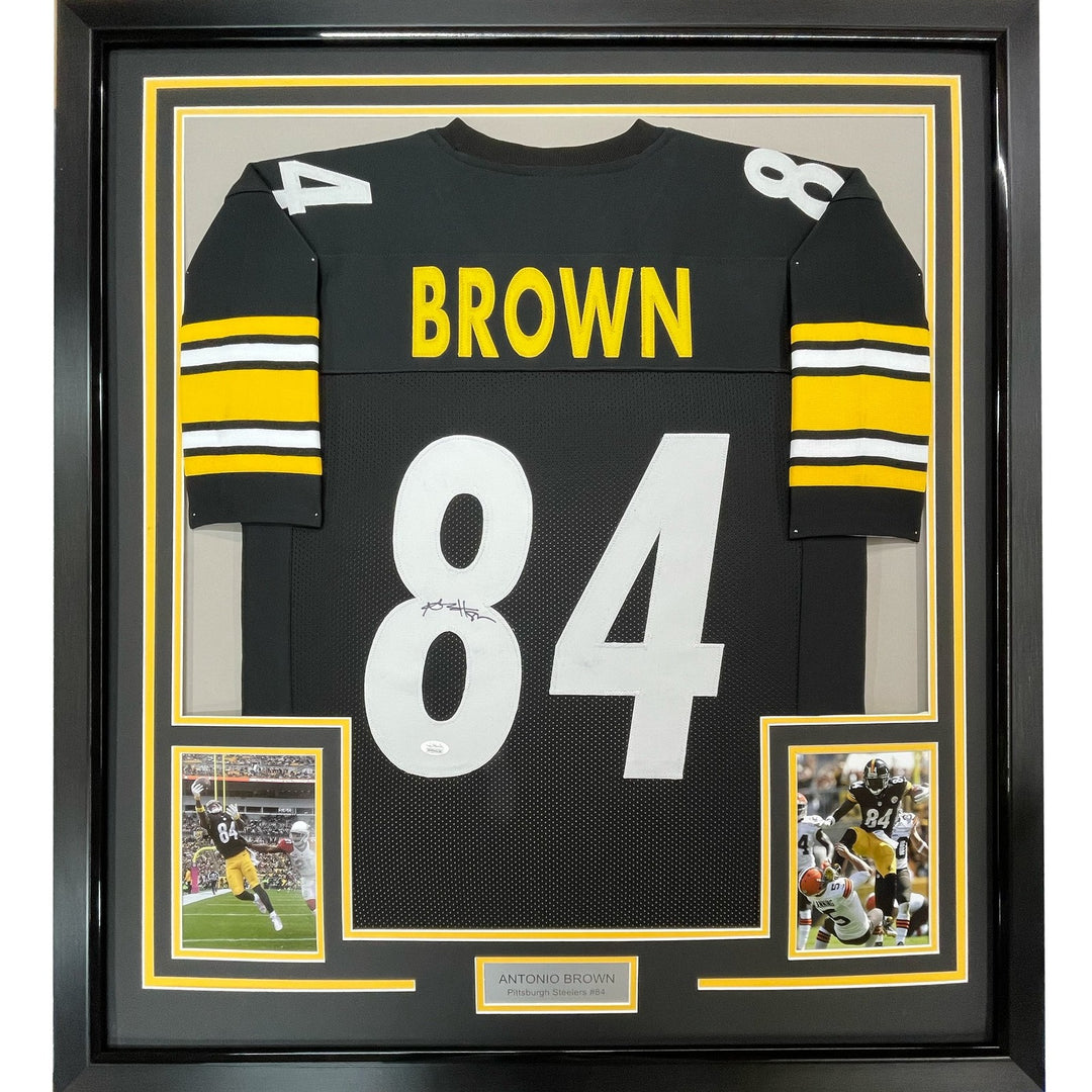 Framed Signed Antonio Brown 35x39 Pittsburgh Black Jersey JSA COA