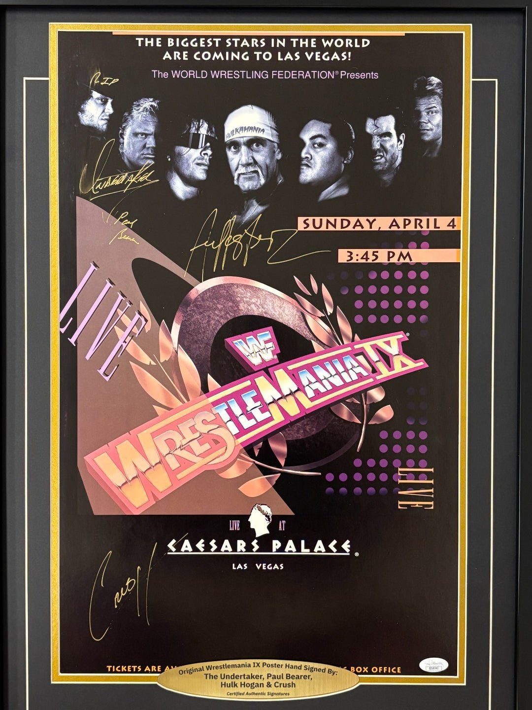 Wrestlemania IX Original Poster Signed Undertaker Bearer Crush Hulk Hogan JSA 9