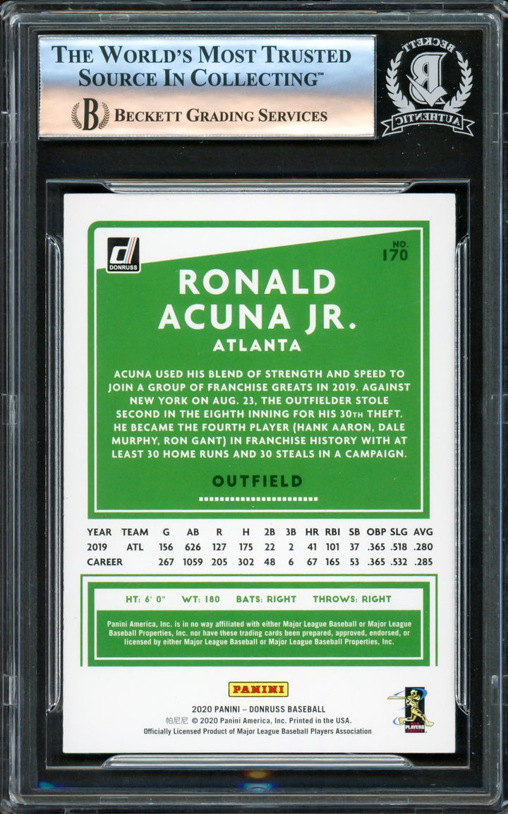 Ronald Acuna Jr. Signed 2020 Donruss Card #170 Atlanta Braves Beckett #16175143