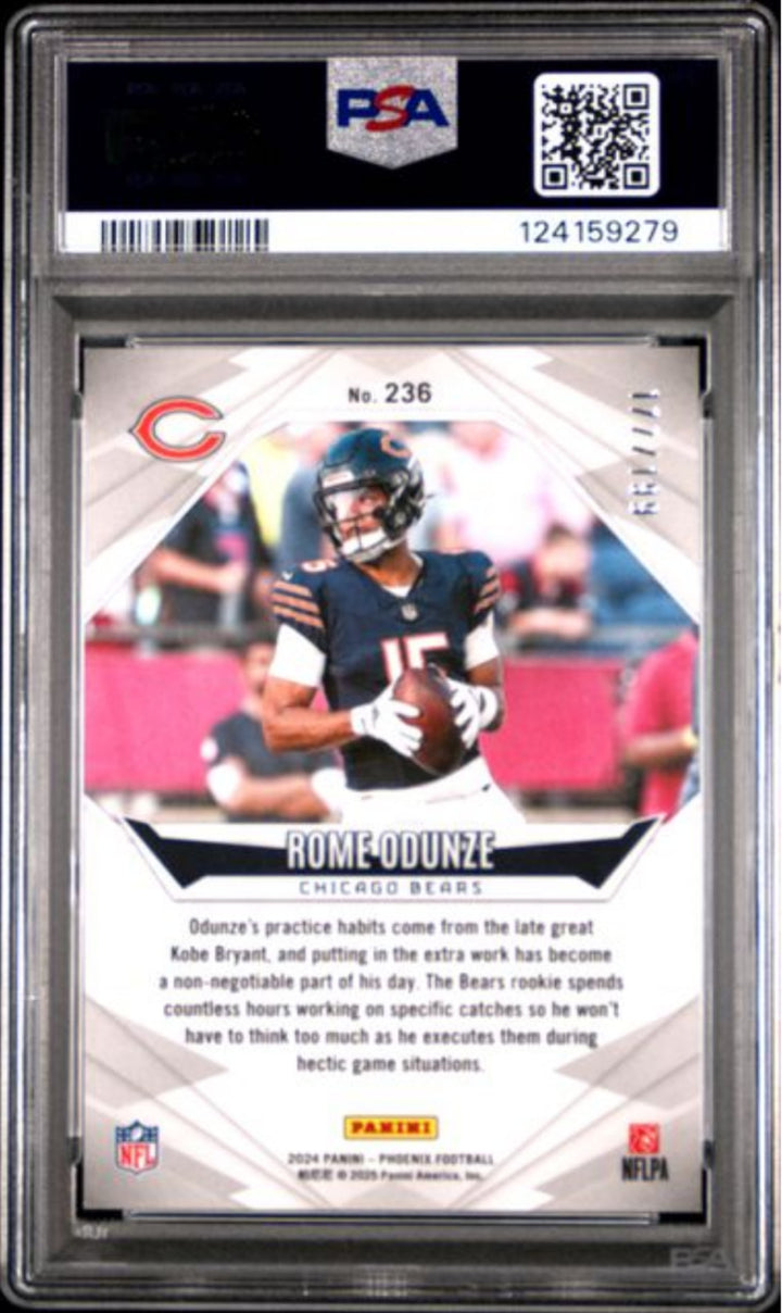 Graded 2024 Panini Phoenix Rome Odunze #236 Red Lazer /199 Rookie RC Card PSA 10