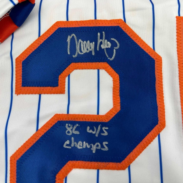 Framed Signed Danny Heep 35x39 New York Pinstripe Jersey JSA COA