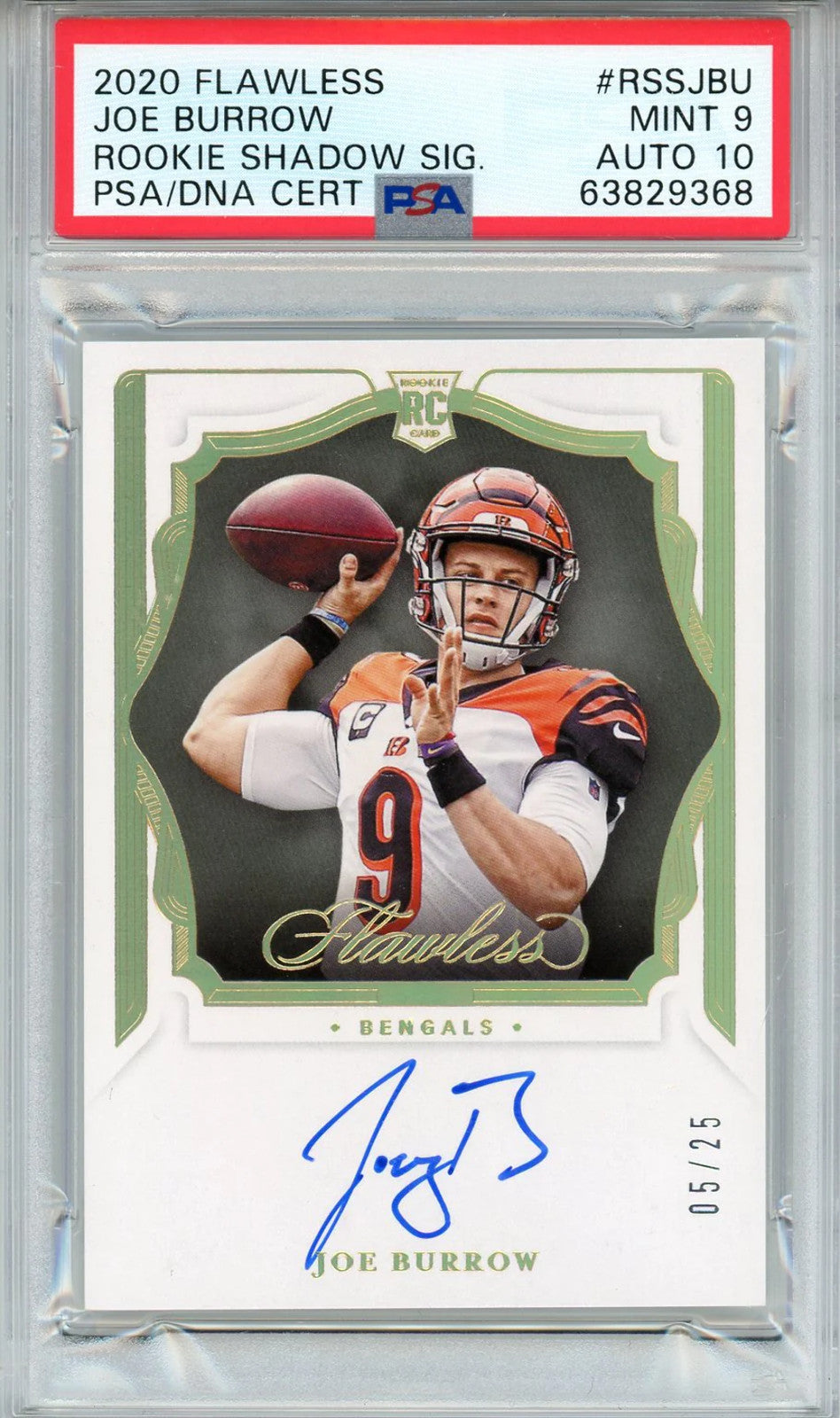 Joe Burrow Autographed 2020 Flawless Rookie Shadow Sig Card (PSA)