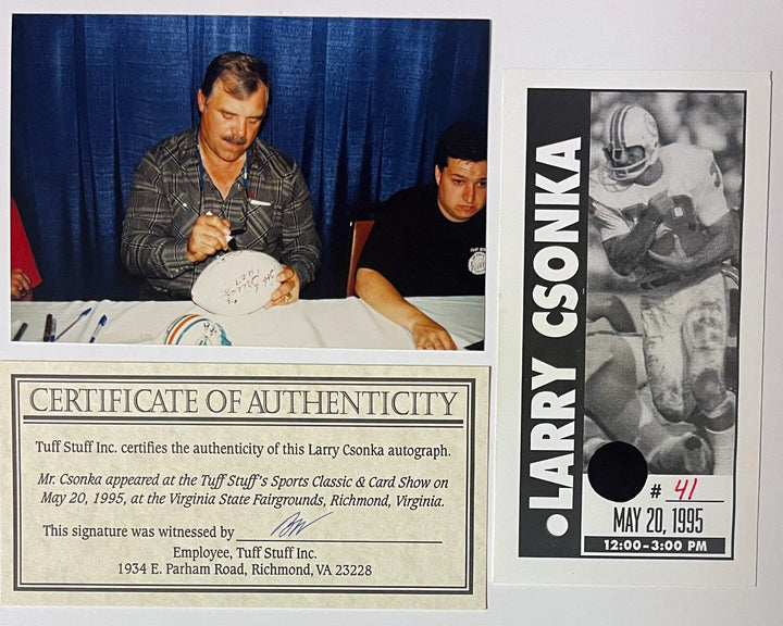 Dolphin's Signed Ofc Wilson NFL WP  Football 3 Sigs- BAS  Csonka/Griese/Warfield