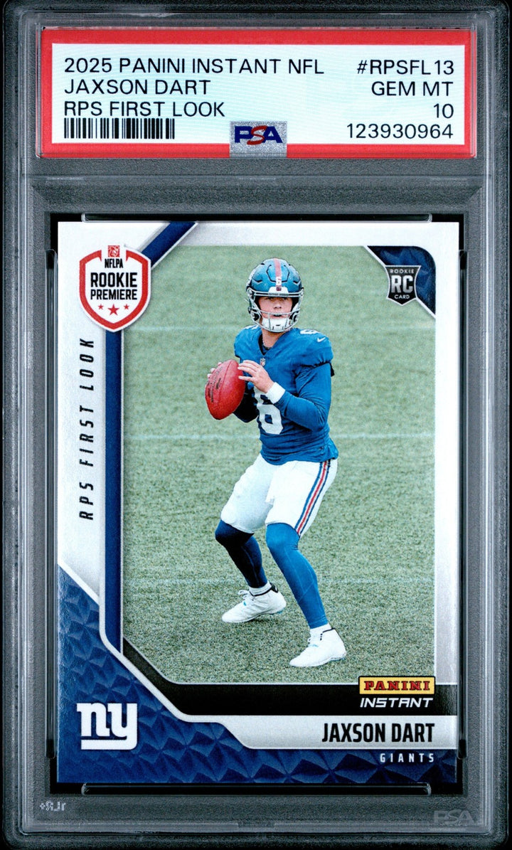 Graded 2025 Panini Jaxson Dart #RPSFL13 RPS First Look RC Card PSA 10