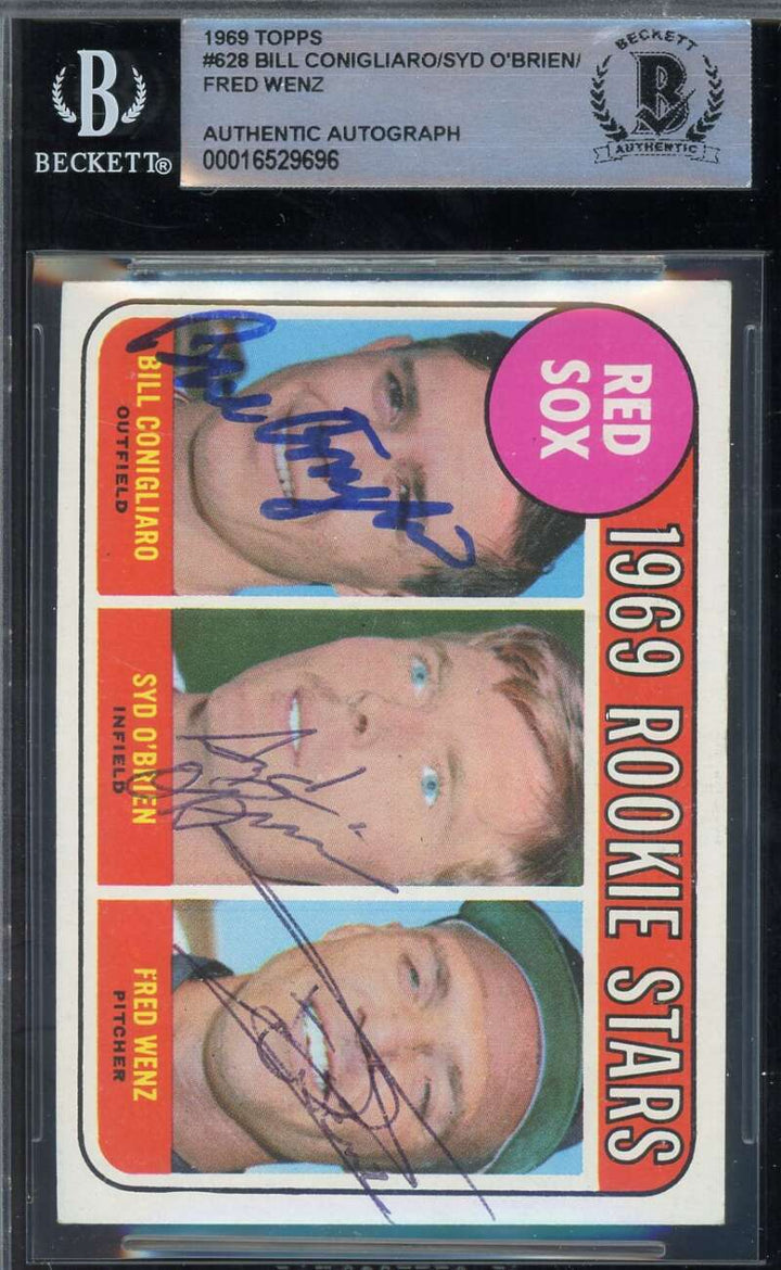 Bill Conigliaro Syd O'Brien Fred Wenz Beckett BAS Signed 1969 Topps Rookie Stars