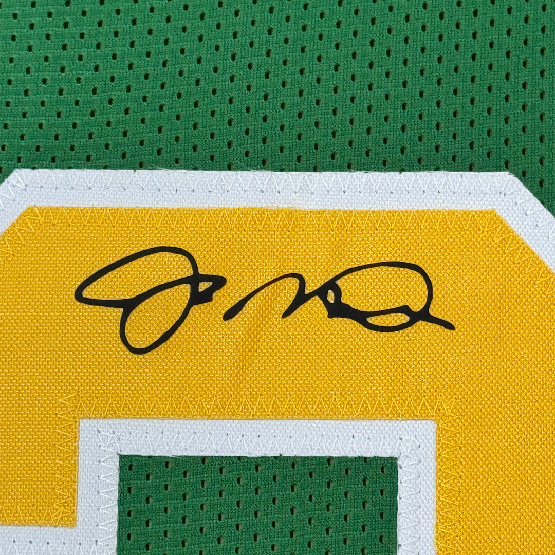Framed Facsimile Autographed Joe Montana 33x42 Green Reprint Laser Auto Jersey