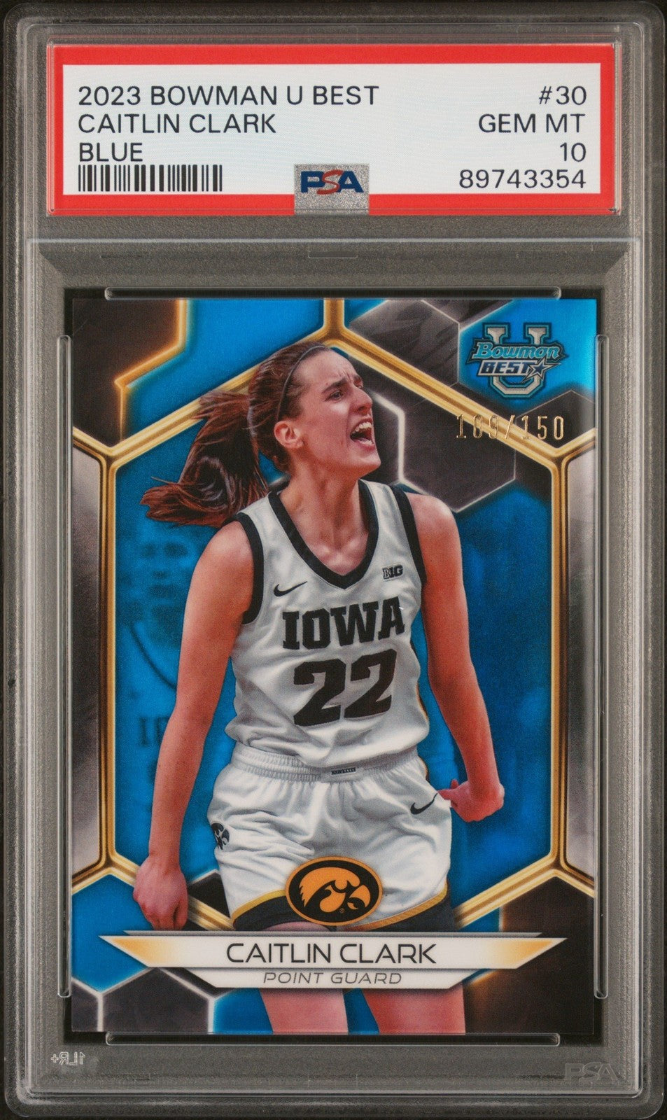 Graded 2023 Bowman U Best Caitlin Clark #30 Blue #/150 RC Card PSA 10