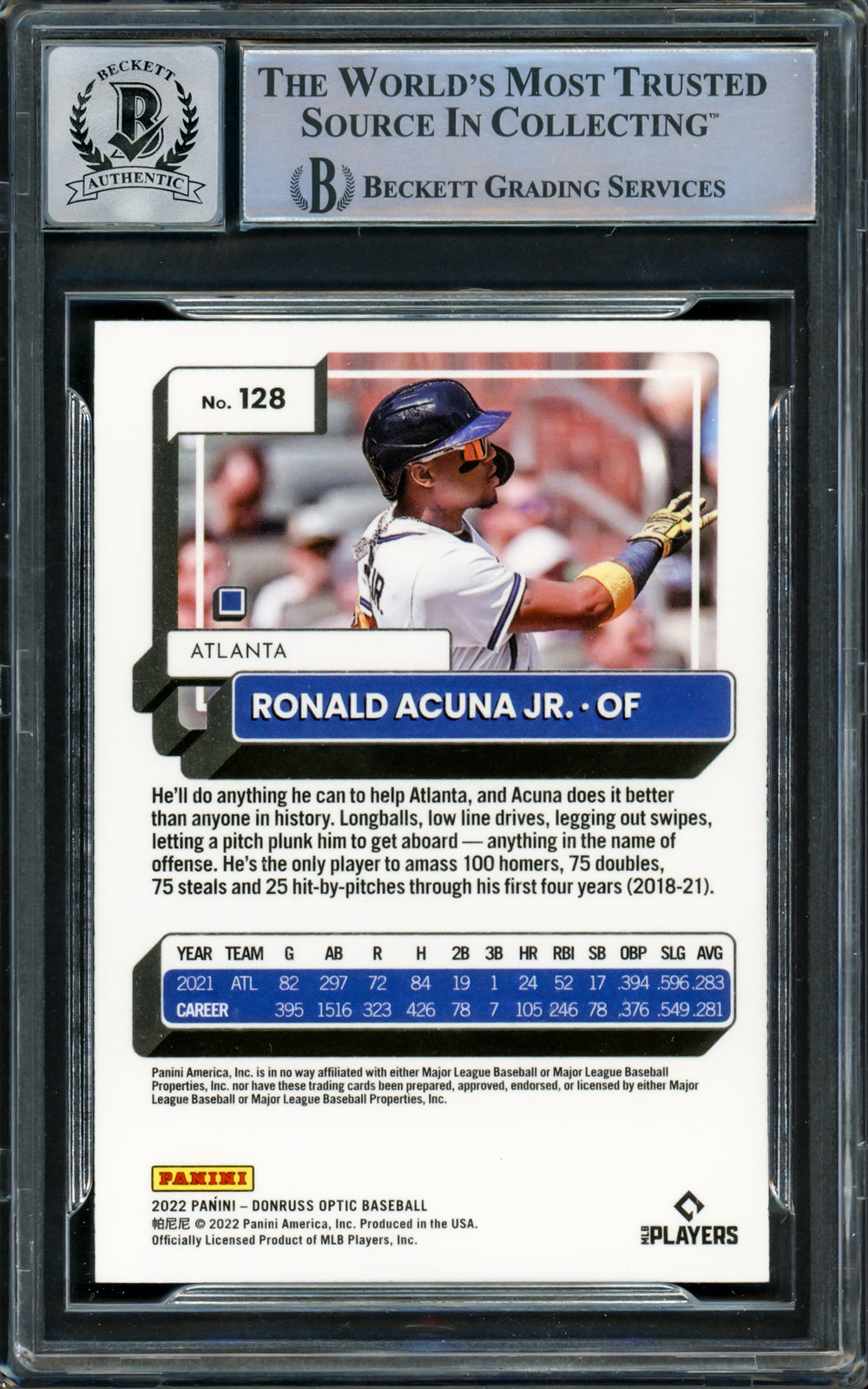 Ronald Acuna Jr. Autographed 2022 Donruss Optic Card Gem 10 Auto Beckett