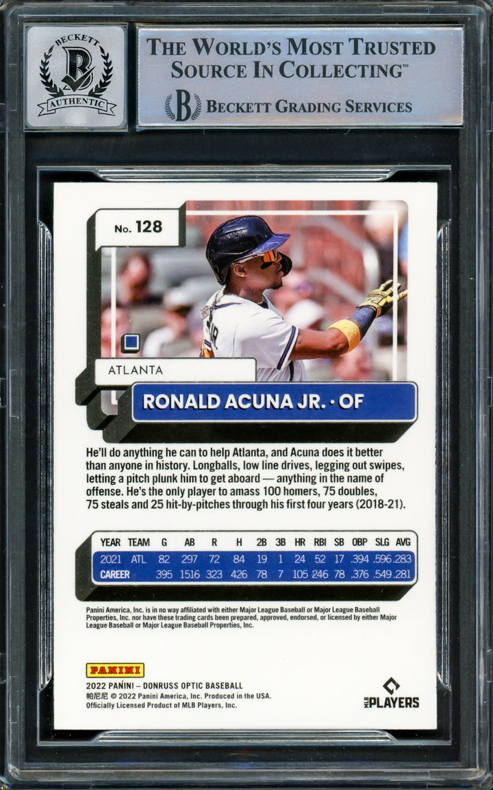 Ronald Acuna Jr. Autographed 2022 Donruss Optic Card Gem 10 Auto Beckett