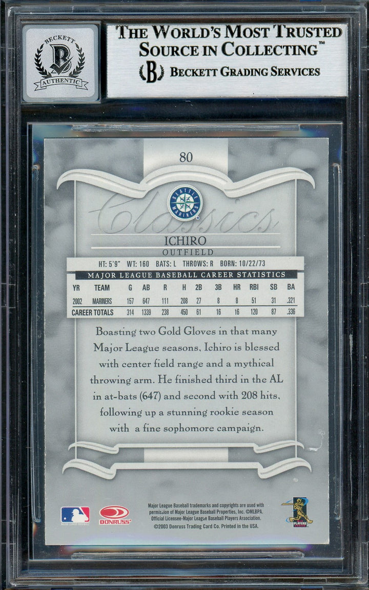 Ichiro Suzuki Signed 2003 Donruss Classics Card 80 Mariners Auto GM 10 Beckett