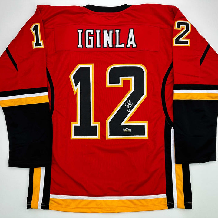 Facsimile Autographed Jarome Iginla Calgary Red Reprint Jersey Size Men's XL
