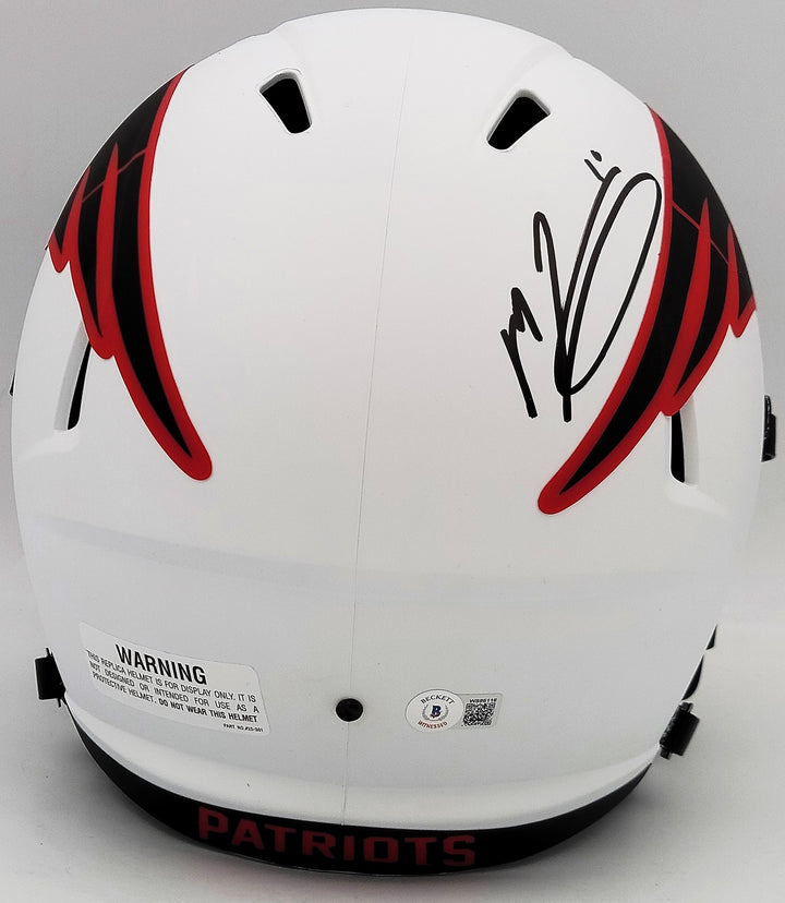 Mac Jones Auto Patriots Lunar Eclipse White Full Size Rep Speed Helmet Beckett