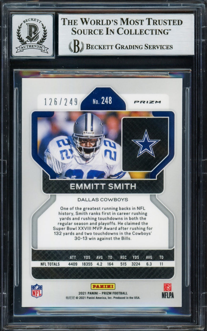 Emmitt Smith Auto 2021 Panini Prizm Prizms Orange Card 248 Sig 10 #/249 Beckett