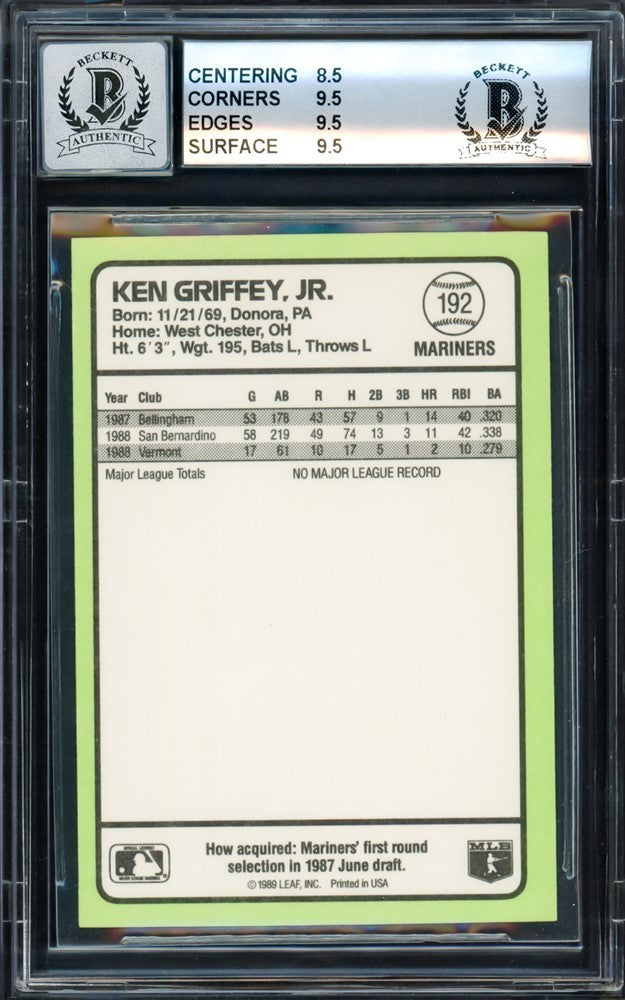 Ken Griffey Jr. Signed 1989 Donruss RC 192 Mariners BGS 9 Auto 10 Beckett