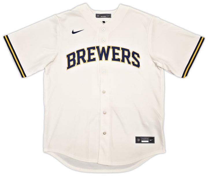 Milwaukee Brewers Jackson Chourio Signed Cream Nike Jersey Size XL Beckett