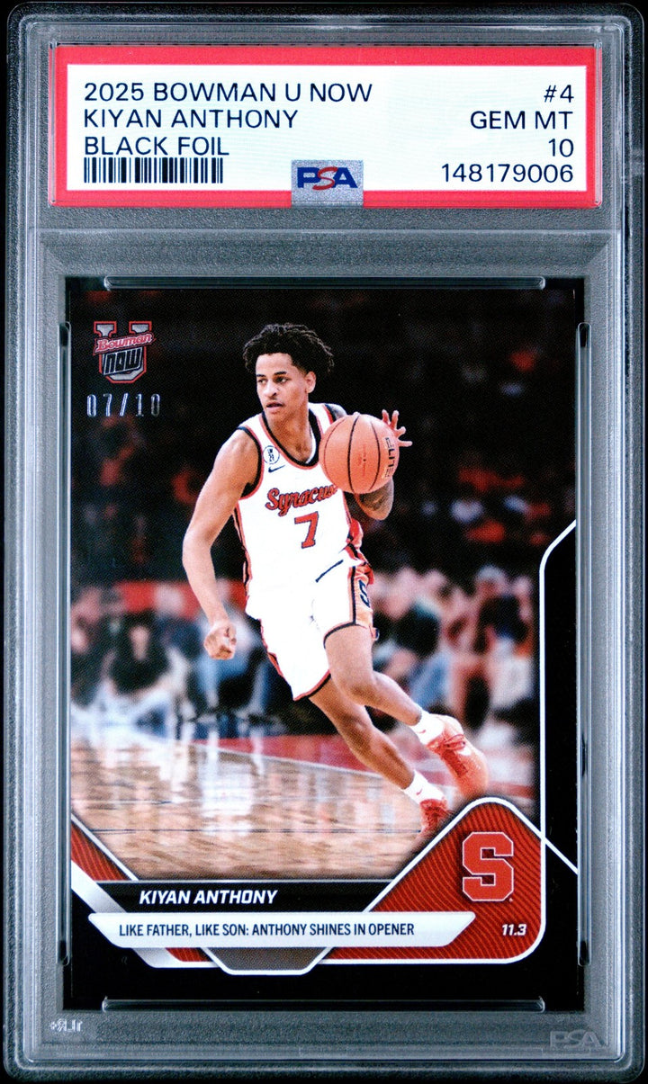 Graded 2025 Topps Bowman U Now Kiyan Anthony 4 Black Foil /10 Rookie Card PSA 10