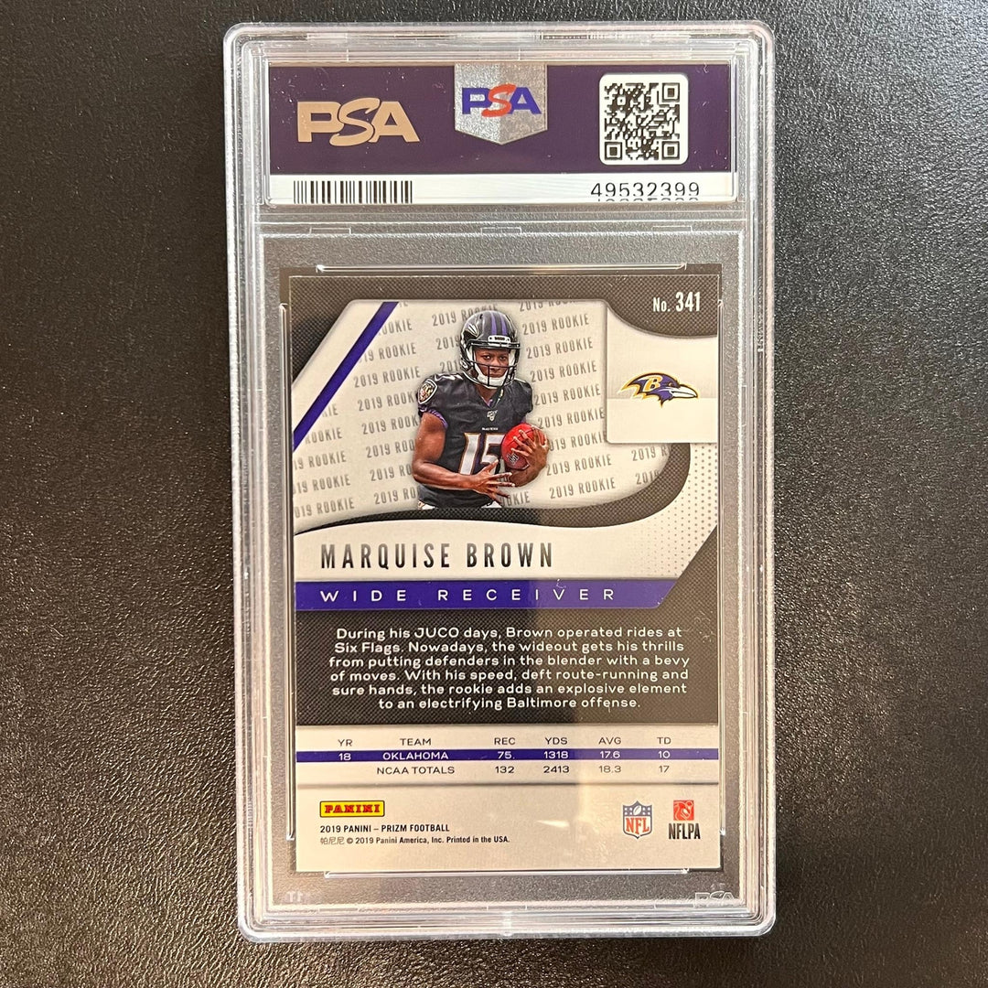 2019 Panini Prizm #341 Marquise Brown Card PSA MINT 9 Slabbed Ravens RC