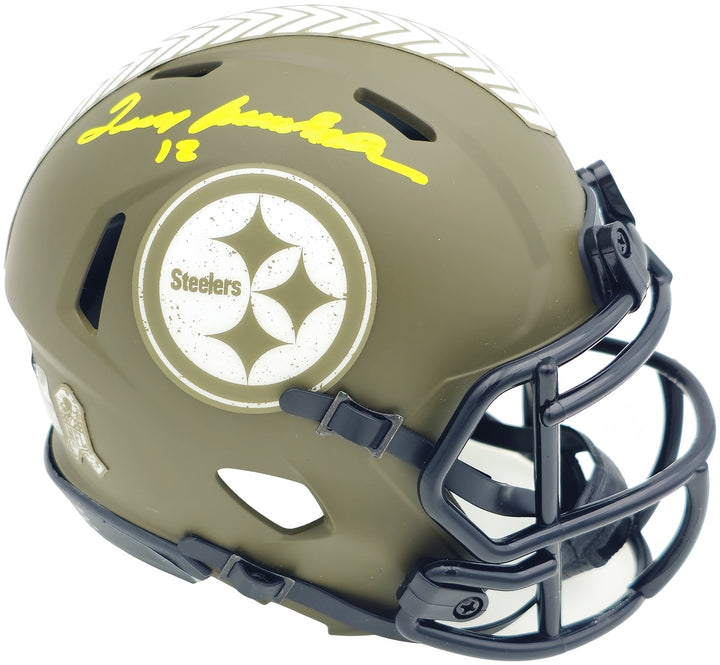 Terry Bradshaw Auto Steelers Army Green Salute to Service Mini Helmet Beckett