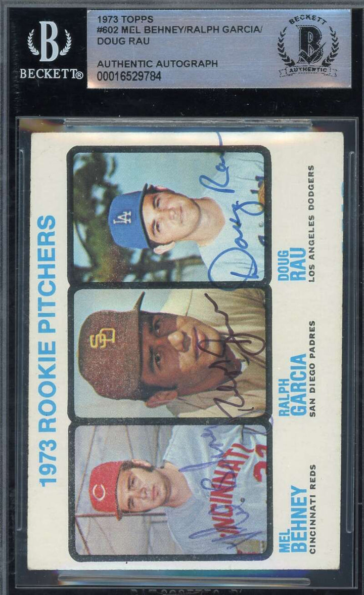 Mel Behney Ralph Garcia Doug Rau Beckett BAS Signed 1973 Topps Rookie Autograph