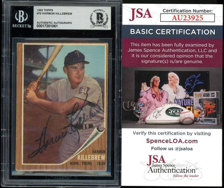 Harmon Killebrew Beckett BAS JSA COA Signed 1962 Topps Autographed