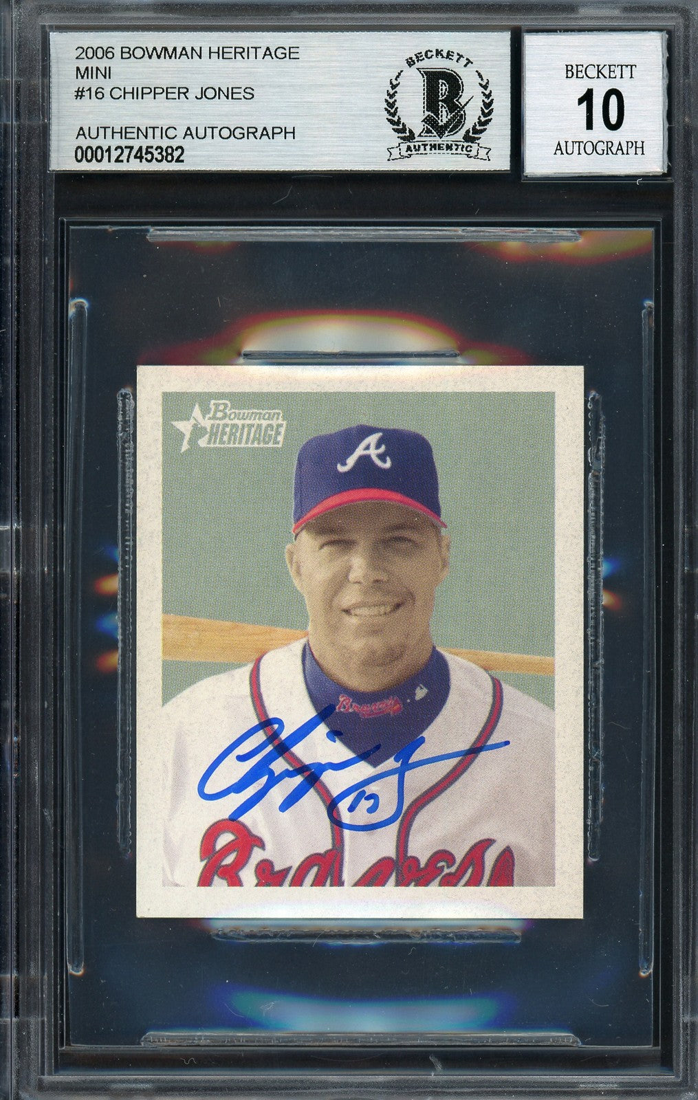 Chipper Jones Signed 2006 Bowman Heritage Mini Card 16 Braves Auto 10 Beckett