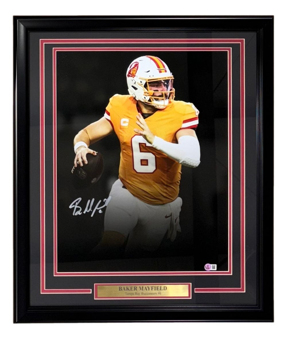 Baker Mayfield Signed Framed 16x20 Buccaneers Spotlight Orange Jersey Photo BAS