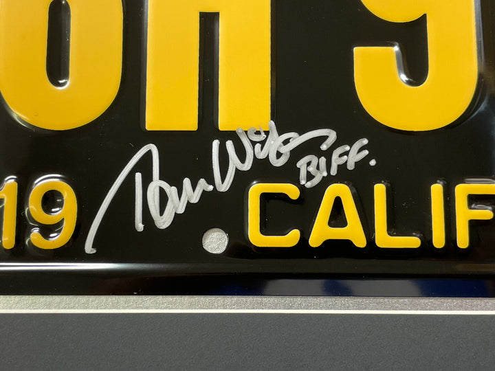 Back to the Future Signed Biff Tom F. Wilson Movie Car License Plate Framed BAS