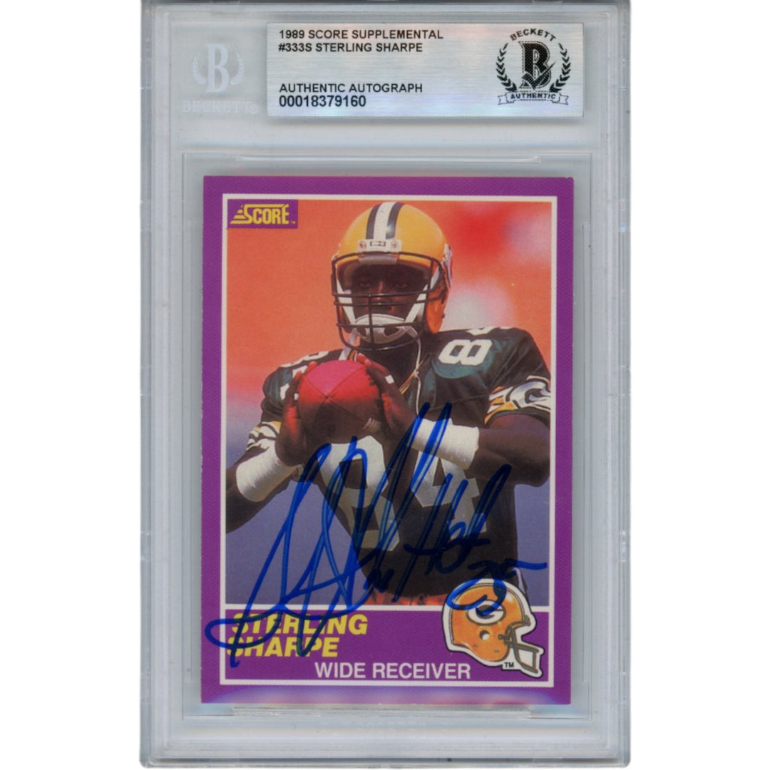 Sterling Sharpe Autographed 1989 Score #333S Trading Card HOF Slab Beckett 53179