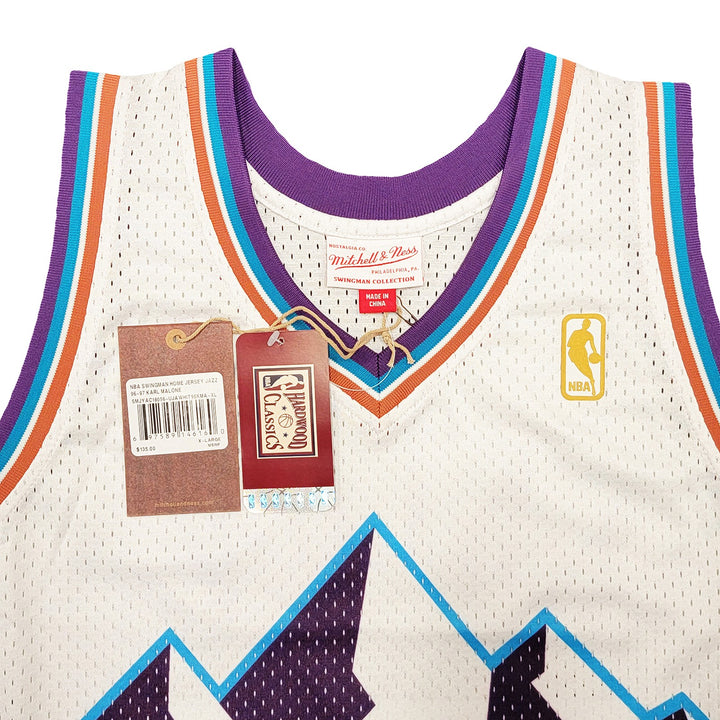 Jazz Karl Malone Signed White Authentic Mitchell & Ness Jersey Size XL Beckett