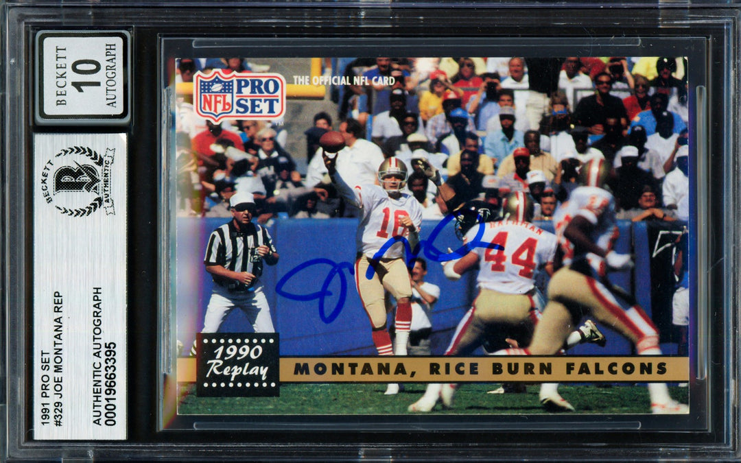 Joe Montana Signed 1991 Pro Set Card 329 San Francisco 49ers Auto GM 10 Beckett