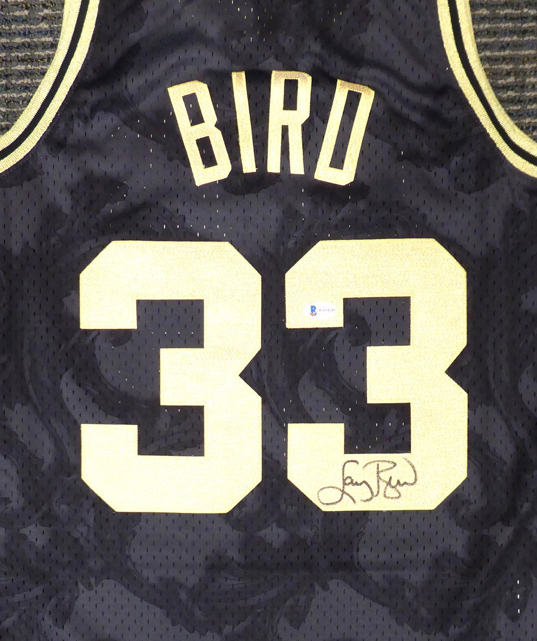 Celtics Larry Bird Auto Black Mitchell Ness Gold Toile Swingman Jersey M Beckett