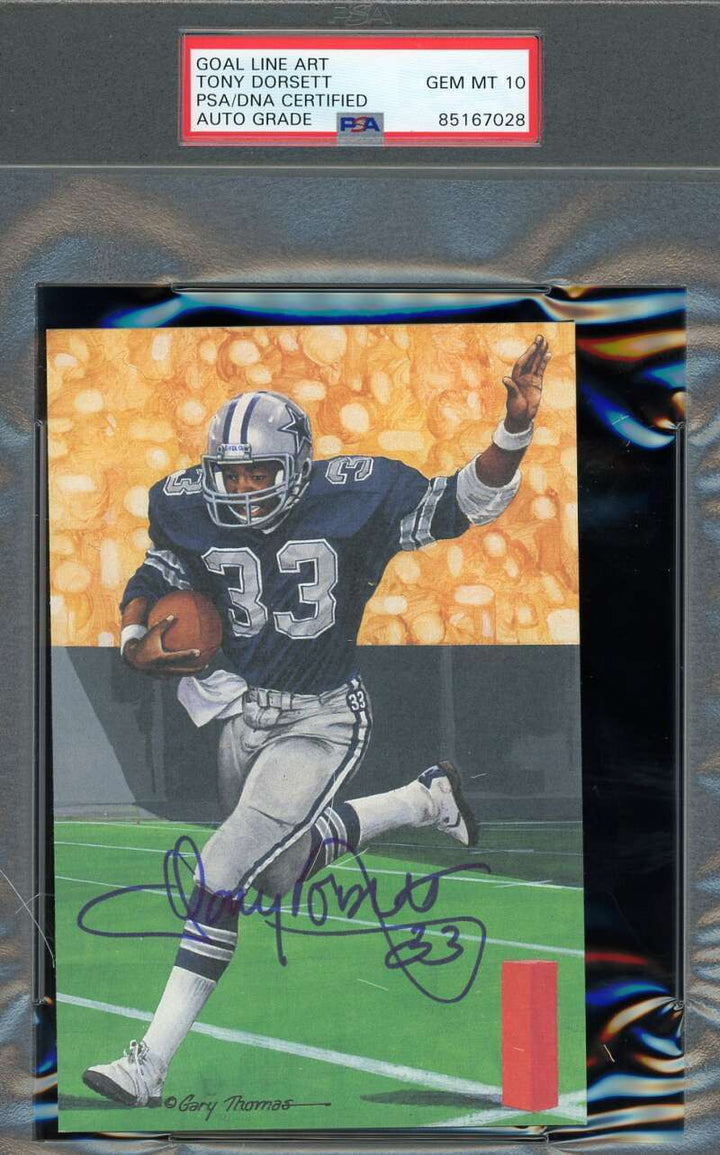 Tony Dorsett Gem Mint 10 PSA DNA Signed Goal Line Art Card GLAC Autograph