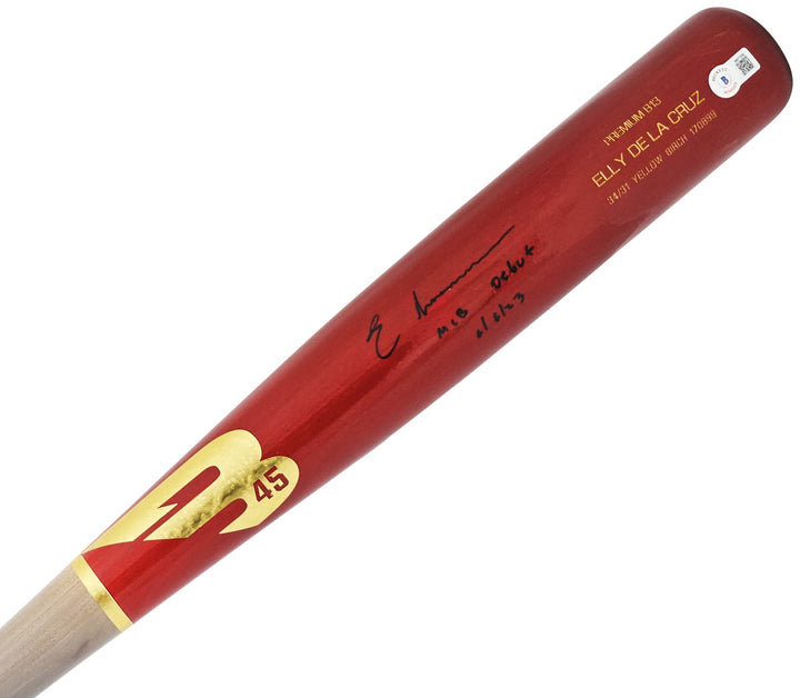 Elly De La Cruz Auto Red B45 Player Model Bat Reds MLB Debut 6/6/23 Beckett Wit