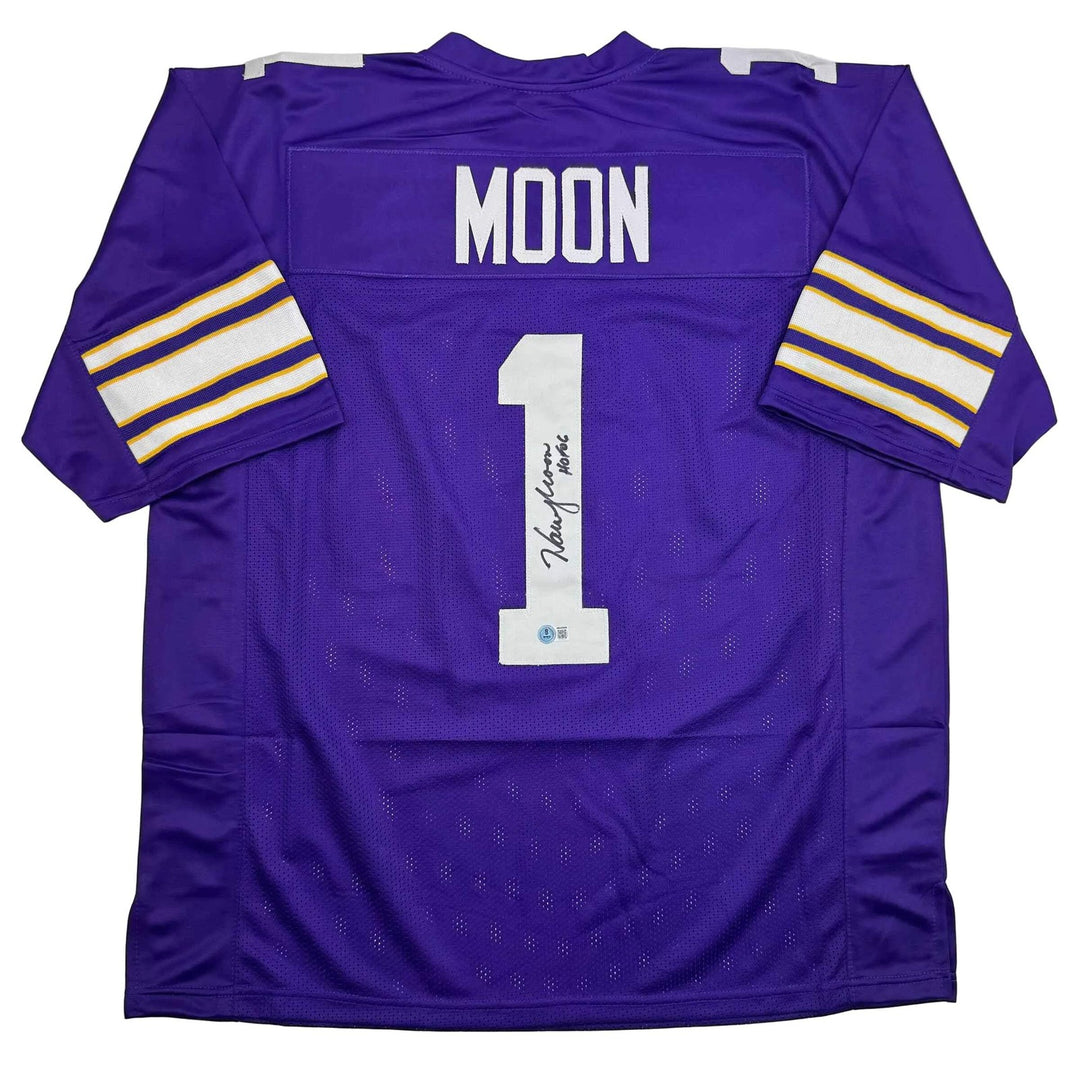 Autographed/Signed Warren Moon HOF 06 Minnesota Purple Jersey Beckett BAS COA