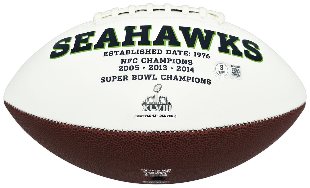 Earl Thomas III Signed White Seahawks SB XLVIII Logo Football Beckett Witness