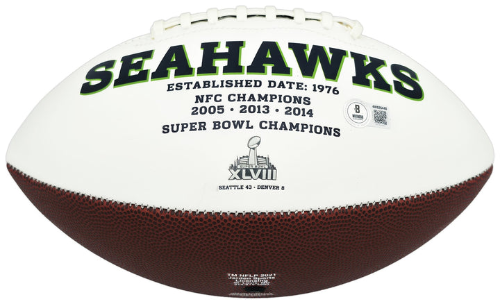 Earl Thomas III Signed White Seahawks SB XLVIII Logo Football Beckett Witness