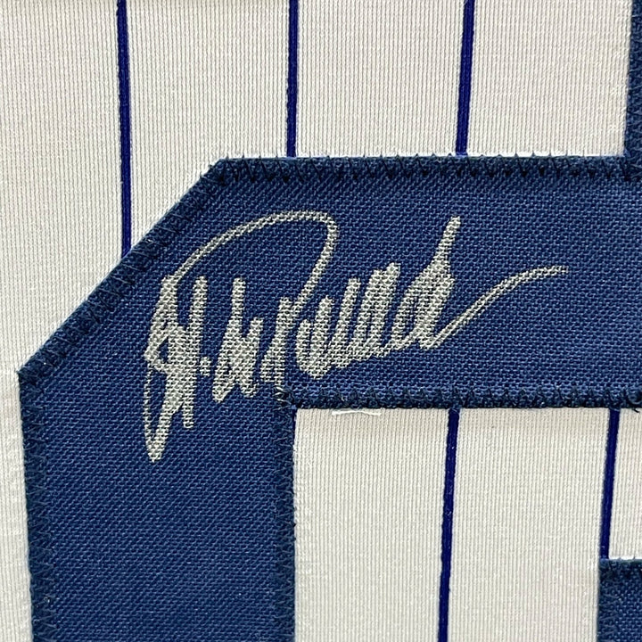Framed Autographed/Signed Jorge Posada 35x39 New York Pinstripe Jersey COA