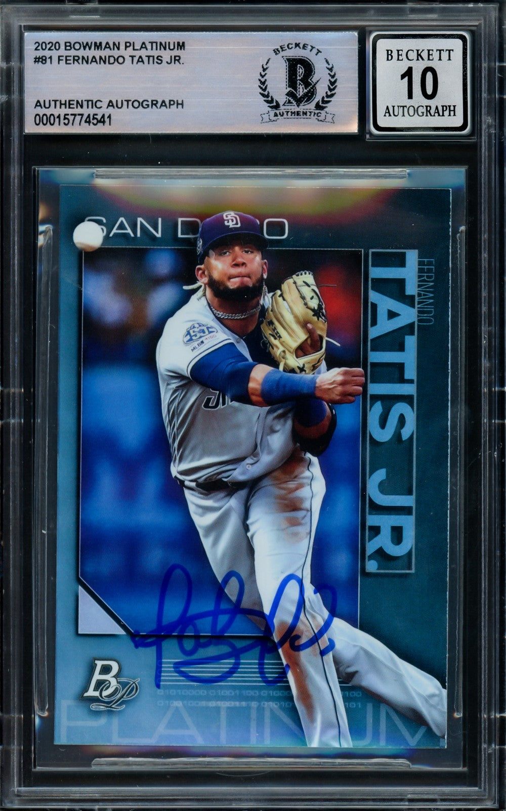 Fernando Tatis Jr. Signed 2020 Bowman Platinum Card 81 Padres Auto 10 Beckett