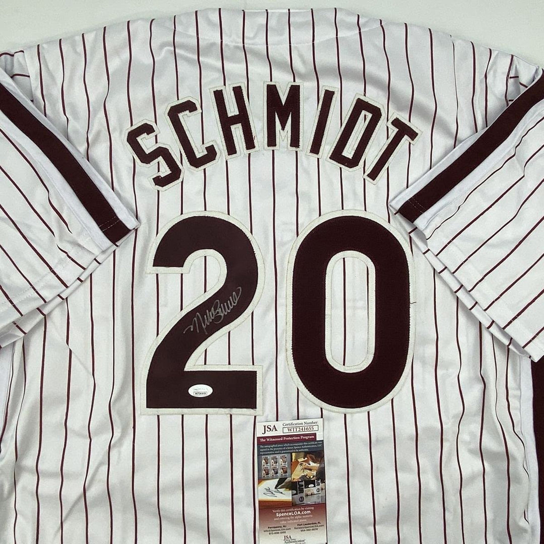 Autographed/Signed Mike Schmidt Philadelphia Pinstripe Jersey JSA COA