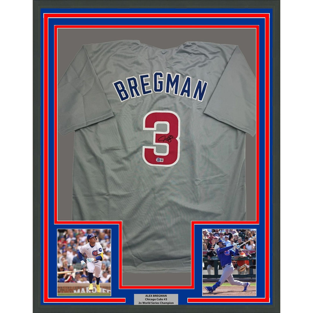 Framed Autographed/Signed Alex Bregman 35x39 Chicago Grey Jersey BAS COA