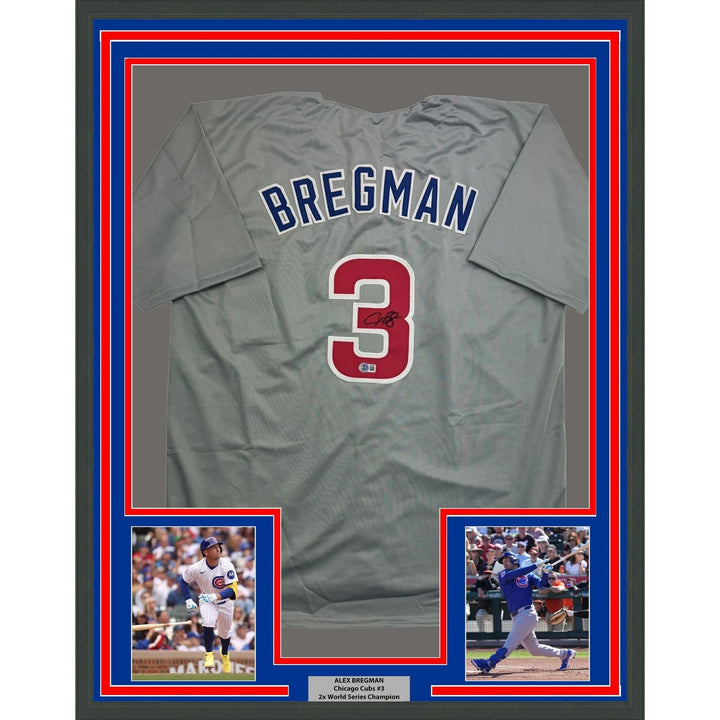 Framed Autographed/Signed Alex Bregman 35x39 Chicago Grey Jersey BAS COA