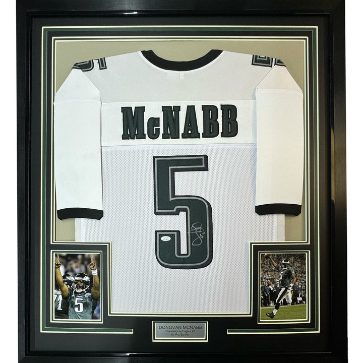 Framed Signed Donovan McNabb 35x39 Philadelphia White Jersey JSA COA