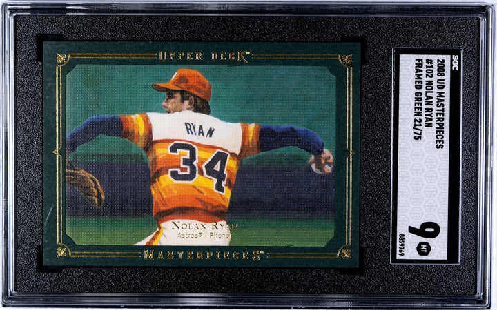 Nolan Ryan 2008 UD Masterpieces Framed Green Card #102- /75- SGC Graded 9 Mint